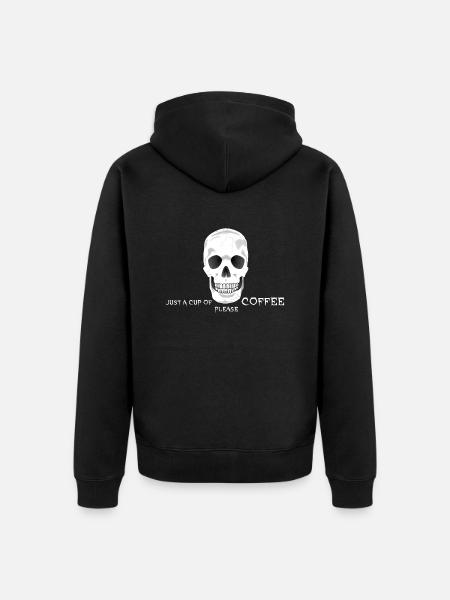 Coffee Caffeine Skull - Unisex Premium Organic Zip Hoodie - black
