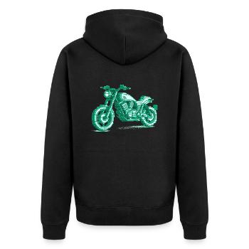 Retro Motorrad in 8 Bit in der Farbe grün - Unisex Premium Bio Zip Hoodie - Schwarz - Hinten - Nico (187cm)