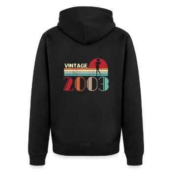 Vintage 2003 Anniversaire rétro sunset design - Veste à capuche bio Premium Unisexe - noir - Dos - Nico (187cm)