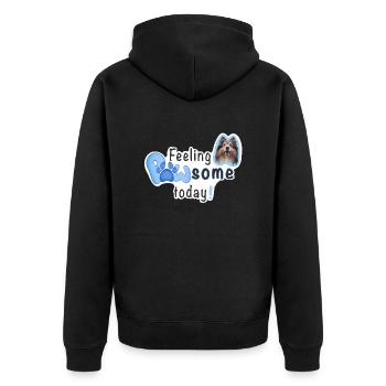 Feeling PAWSOME today! Dog Sheltie paw blue - Unisex Premium Organic Zip Hoodie - black - Back - Nico (187cm)