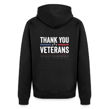 Patriotique MERCI AUX ANCIENS COMBATTANTS et aux soldats - Veste à capuche bio Premium Unisexe - noir - Dos - Nico (187cm)