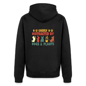 Easily Distracted By Dogs And Plants - Unisex Premium Organic Zip Hoodie - black - Back - Nico (187cm)