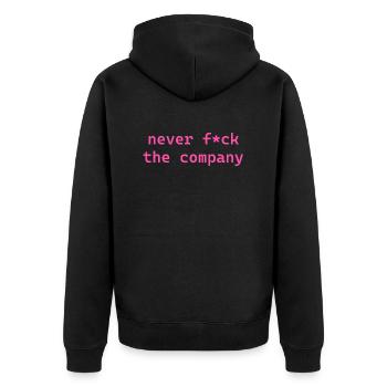 never f*ck the company pink - Unisex Premium Bio Zip Hoodie - Schwarz - Hinten - Nico (187cm)