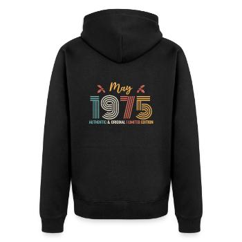 Mai 1975 Jubiläum Mai 1975 Retro - Unisex Premium Bio Zip Hoodie - Schwarz - Hinten - Nico (187cm)