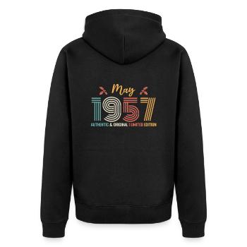 Mai 1957 Retro Geburtstag Mai 1957 - Unisex Premium Bio Zip Hoodie - Schwarz - Hinten - Nico (187cm)