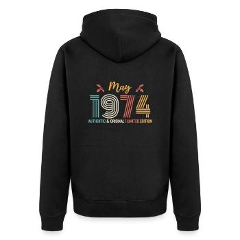 May 1974 Birthday May 1974 Retro - Unisex Premium Organic Zip Hoodie - black - Back - Nico (187cm)