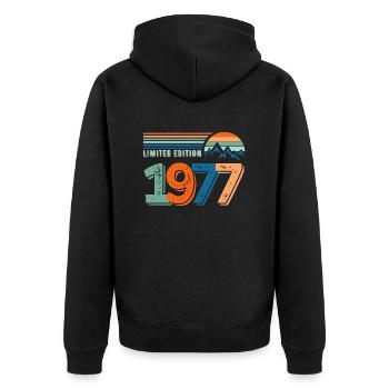 Limited edition 1977 - Unisex Premium Organic Zip Hoodie - black - Back - Nico (187cm)