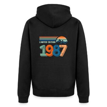 Limited edition 1987 - Unisex Premium Organic Zip Hoodie - black - Back - Nico (187cm)