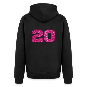 Nummer 20 Pink Glitter - 20-jähriges Jubiläum - Unisex Premium Bio Zip Hoodie - Schwarz - Hinten - Nico (187cm)