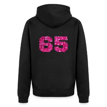 Numéro 65 paillettes rose - 65e anniversaire - Veste à capuche bio Premium Unisexe - noir - Dos - Nico (187cm)
