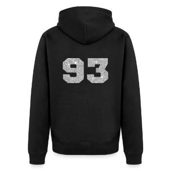 Numéro 93 paillettes argenté - 93e anniversaire - Veste à capuche bio Premium Unisexe - noir - Dos - Nico (187cm)