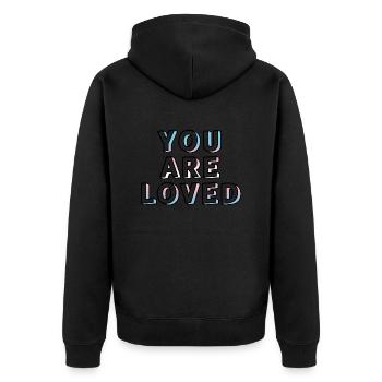 Les jeunes trans sont aimés - Veste à capuche bio Premium Unisexe - noir - Dos - Nico (187cm)