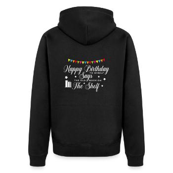 Happy Birthday lustiger Reim Spruch - Unisex Premium Bio Zip Hoodie - Schwarz - Hinten - Nico (187cm)
