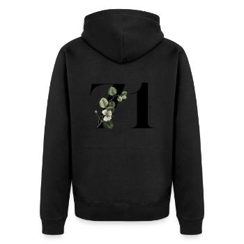 Nummer 71 Blumengrün - 71. Blumengeburtstag - Unisex Premium Bio Zip Hoodie - Schwarz - Hinten - Nico (187cm)