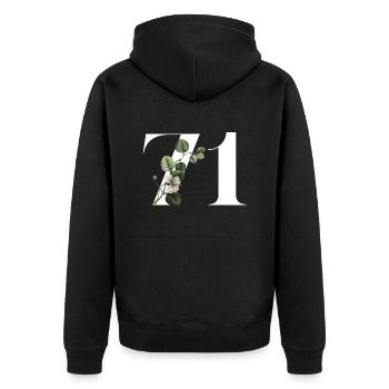 Nummer 71 Blumengrün - 71. Blumengeburtstag - Unisex Premium Bio Zip Hoodie - Schwarz - Hinten - Nico (187cm)