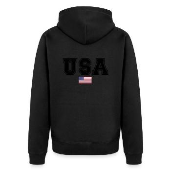TEAM USA amerikanische Flagge Fahne unter Schrift - Unisex Premium Bio Zip Hoodie - Schwarz - Hinten - Nico (187cm)