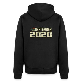 September 2020 Vintage Geschenkidee September 2020 - Unisex Premium Bio Zip Hoodie - Schwarz - Hinten - Nico (187cm)