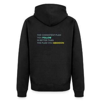 The Consistent Plan You Follow Is Better - Unisex Premium Organic Zip Hoodie - black - Back - Nico (187cm)