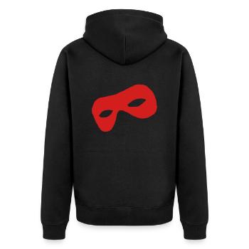 Rote Maske: Mystik im Fokus - Unisex Premium Bio Zip Hoodie - Schwarz - Hinten - Nico (187cm)