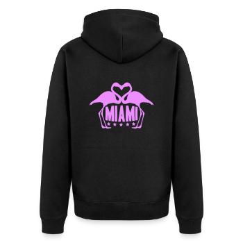 Miami USA 2 Flamingos Herz Vögel Amerika Florida - Unisex Premium Bio Zip Hoodie - Schwarz - Hinten - Nico (187cm)