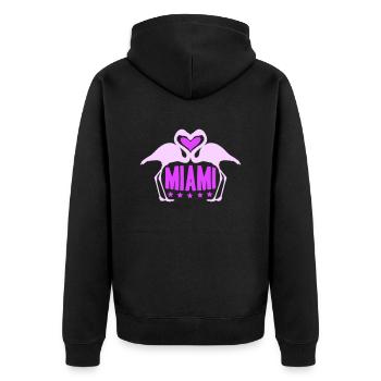 Miami USA 2 Flamingos Herz Vögel Amerika Florida - Unisex Premium Bio Zip Hoodie - Schwarz - Hinten - Nico (187cm)