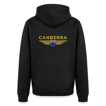 Canberra Australien T-Shirt für Fans und Liebhaber - Unisex Premium Bio Zip Hoodie - Schwarz - Hinten - Nico (187cm)
