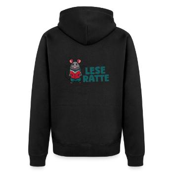 Leseratte - Unisex Premium Bio Zip Hoodie - Schwarz - Hinten - Nico (187cm)