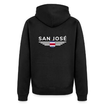 San José T-Shirt – Costa Rica Vibes - Unisex Premium Bio Zip Hoodie - Schwarz - Hinten - Nico (187cm)