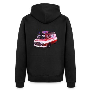Barkas B1000 Feuerwehr - Unisex Premium Bio Zip Hoodie - Schwarz - Hinten - Nico (187cm)