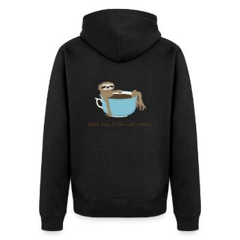 Schlaf kann Kaffee nicht ersetzen - Unisex Premium Bio Zip Hoodie - Schwarz - Hinten - Nico (187cm)
