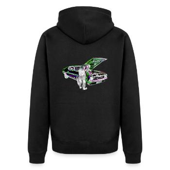 Schrauber Iinvert - Unisex Premium Bio Zip Hoodie - Schwarz - Hinten - Nico (187cm)