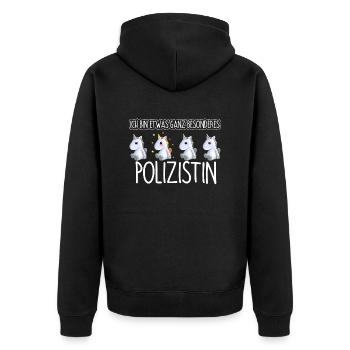 POLIZISTIN - Toll - Unisex Premium Bio Zip Hoodie - Schwarz - Hinten - Nico (187cm)
