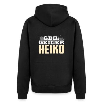 HEIKO - geil - Unisex Premium Bio Zip Hoodie - Schwarz - Hinten - Nico (187cm)