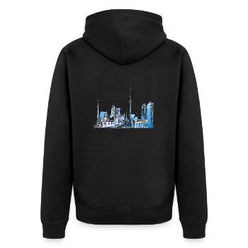 Berlin gezeichnet - Unisex Premium Bio Zip Hoodie - Schwarz - Hinten - Nico (187cm)