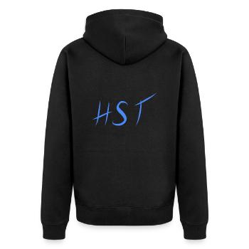 HST Hansestadt Stralsund - Unisex Premium Bio Zip Hoodie - Schwarz - Hinten - Nico (187cm)
