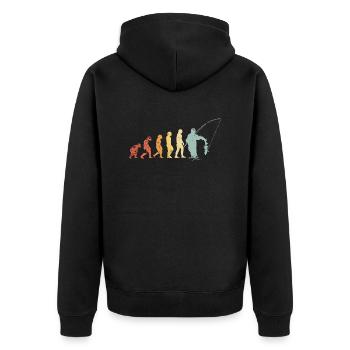 Angler Entwicklung Fischer Evolution Retro Vintage - Unisex Premium Bio Zip Hoodie - Schwarz - Hinten - Nico (187cm)