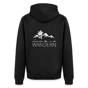 LASS UNS WANDERN EDELWEISS UND BERGE - Unisex Premium Bio Zip Hoodie - Schwarz - Hinten - Nico (187cm)