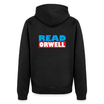 Read Orwell - Unisex Premium Bio Zip Hoodie - Schwarz - Hinten - Nico (187cm)