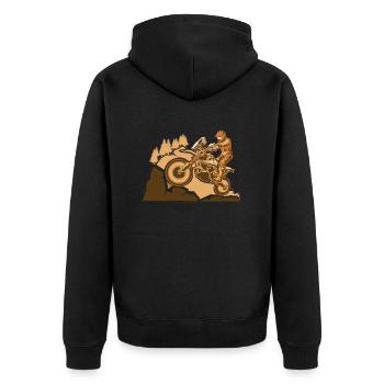 Enduro Motorrad Adventure - Unisex Premium Bio Zip Hoodie - Schwarz - Hinten - Nico (187cm)
