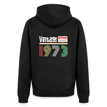 vintage year 1973 - Unisex Premium Organic Zip Hoodie - black - Back - Nico (187cm)