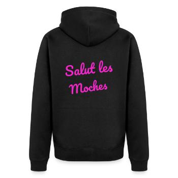 salut moches femme humour phrases drôles - Veste à capuche bio Premium Unisexe - noir - Dos - Nico (187cm)