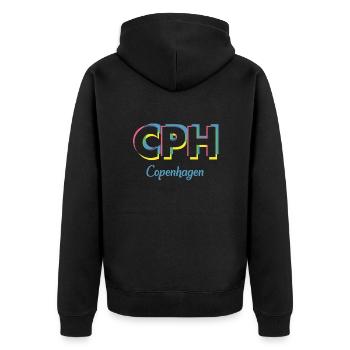 Copenhagen - CPH - Kopenhagen - Dänemark - Denmark - Unisex Premium Bio Zip Hoodie - Schwarz - Hinten - Nico (187cm)