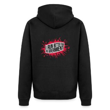 run better than government - Unisex Premium Bio Zip Hoodie - Schwarz - Hinten - Nico (187cm)