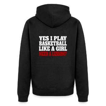 Basketball Basketballspielerin Basketballer Verein - Unisex Premium Bio Zip Hoodie - Schwarz - Hinten - Nico (187cm)
