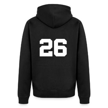 Anzahl 26 - Unisex Premium Bio Zip Hoodie - Schwarz - Hinten - Nico (187cm)