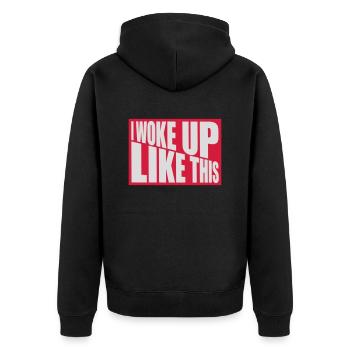 woke up like this - Unisex Premium Organic Zip Hoodie - black - Back - Nico (187cm)