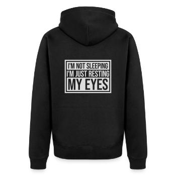 im not sleeping Zitat - Unisex Premium Bio Zip Hoodie - Schwarz - Hinten - Nico (187cm)