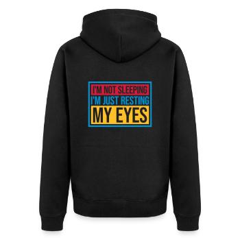 im not sleeping Zitat - Unisex Premium Bio Zip Hoodie - Schwarz - Hinten - Nico (187cm)