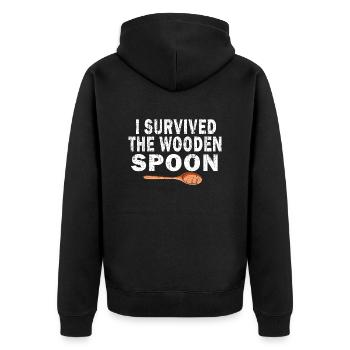 I Survived The Wooden Spoon Funny Birthday Gift - Unisex Premium Bio Zip Hoodie - Schwarz - Hinten - Nico (187cm)