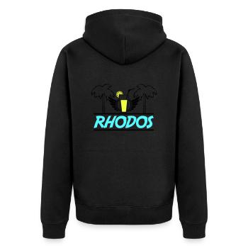 rhodos - Unisex Premium Bio Zip Hoodie - Schwarz - Hinten - Nico (187cm)